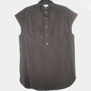 Stefanel Black Cotton Mandarin Collar Top L